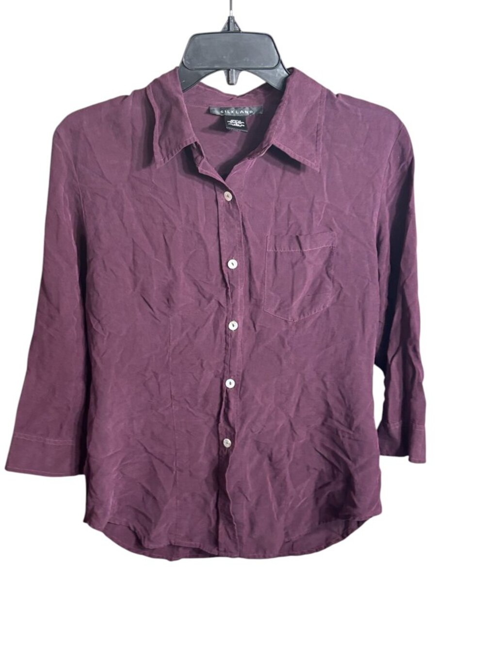 Silkland Button Down Shirt Maroon 100% Silk Size Small